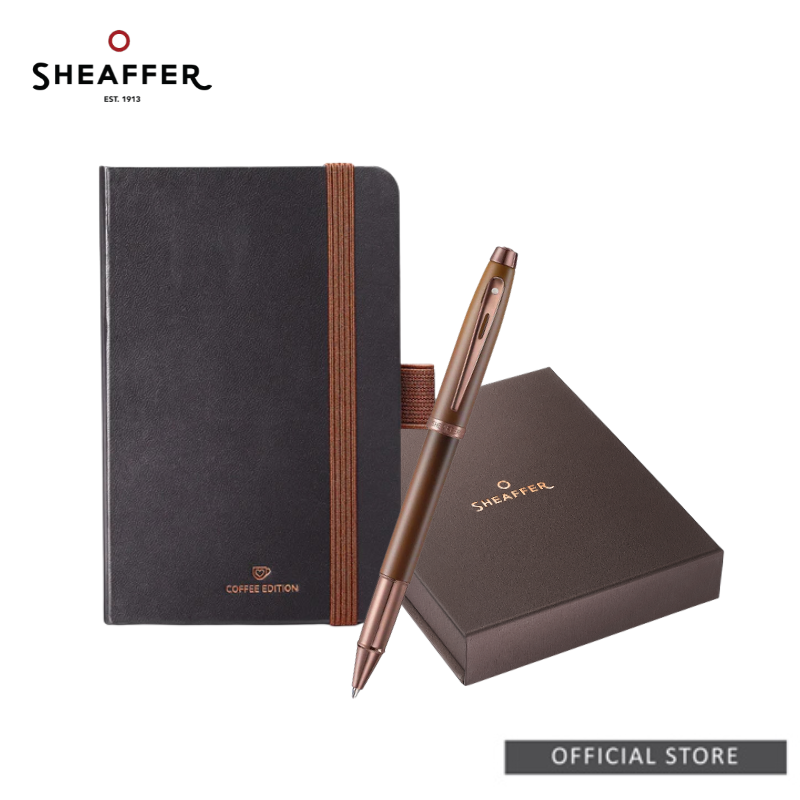 Sheaffer 100 9374 Coffee Edition Matt Brown Rollerball Pen + Small Notebook Set