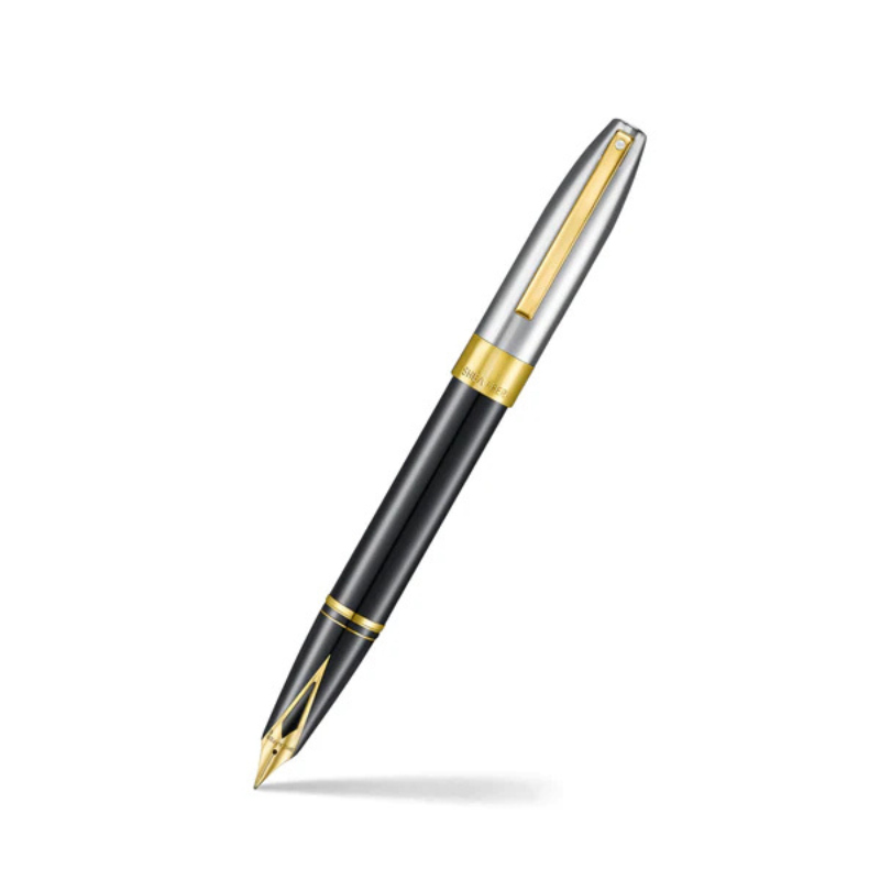 Sheaffer Legacy 9065 Glossy Black and Chrome Bi-color Fountain Pen with 14K PVD Gold-Plated, Stainless Steel Inlaid Nib and Trims