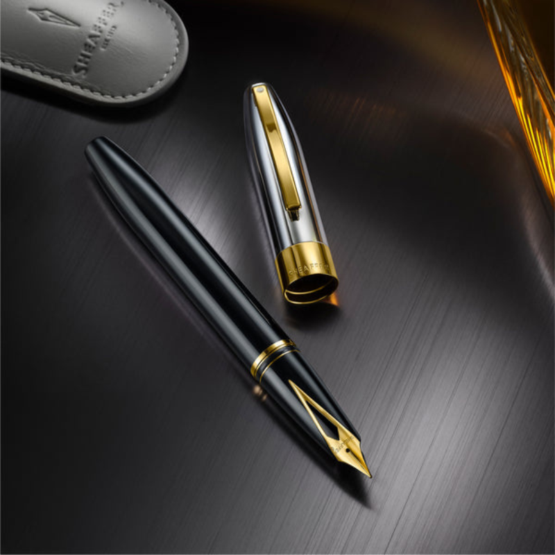 Sheaffer Legacy 9065 Glossy Black and Chrome Bi-color Fountain Pen with 14K PVD Gold-Plated, Stainless Steel Inlaid Nib and Trims