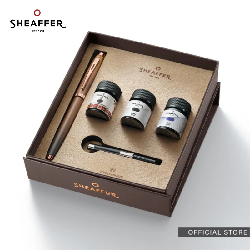 Sheaffer 100 9374 Coffee Edition Matt Brown Fountain Pen + 3 Ink Vial 10ml Set