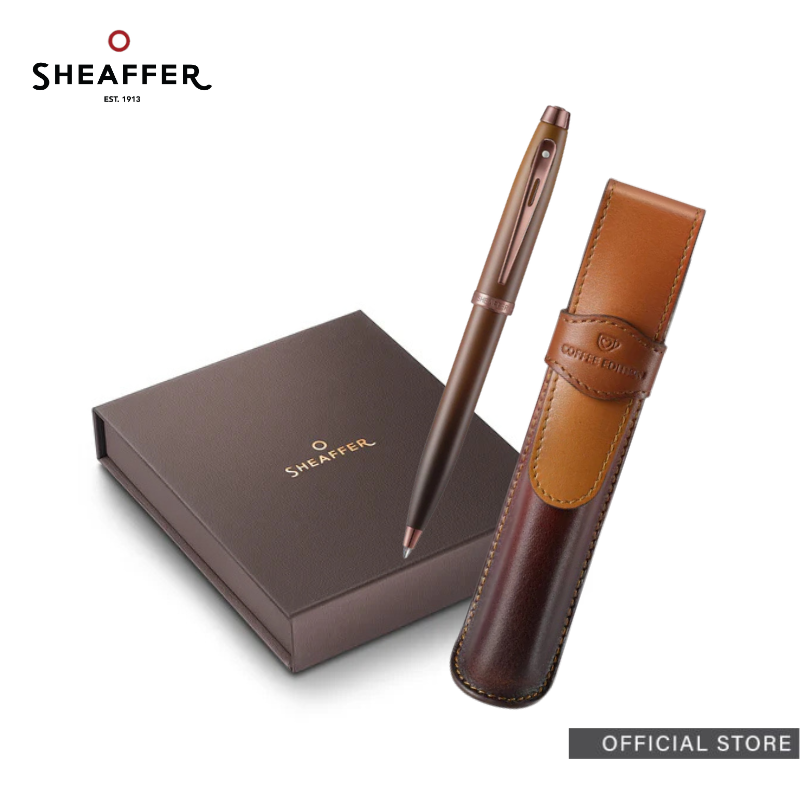 Sheaffer 100 9374 Coffee Edition Matt Brown Rollerball Pen/Ballpoint Pen + Coffee Pen Pouch Set