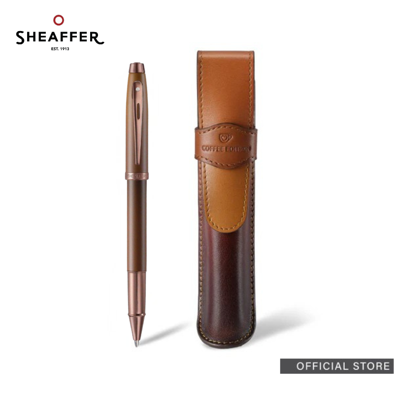 Sheaffer 100 9374 Coffee Edition Matt Brown Rollerball Pen/Ballpoint Pen + Coffee Pen Pouch Set