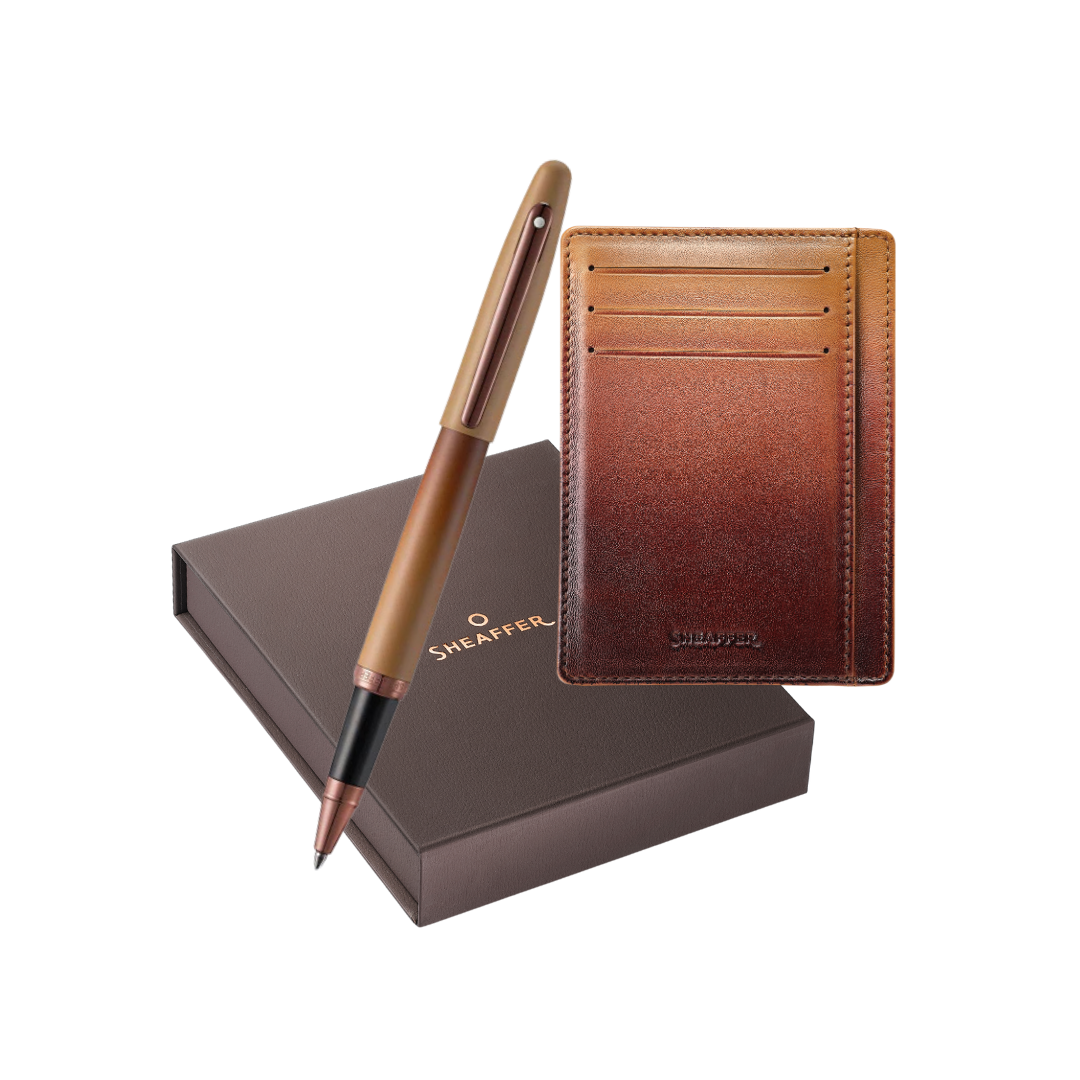 Sheaffer VFM 9428 Coffee Edition Matt Brown Rollerball Pen + Credit Card Holder Set