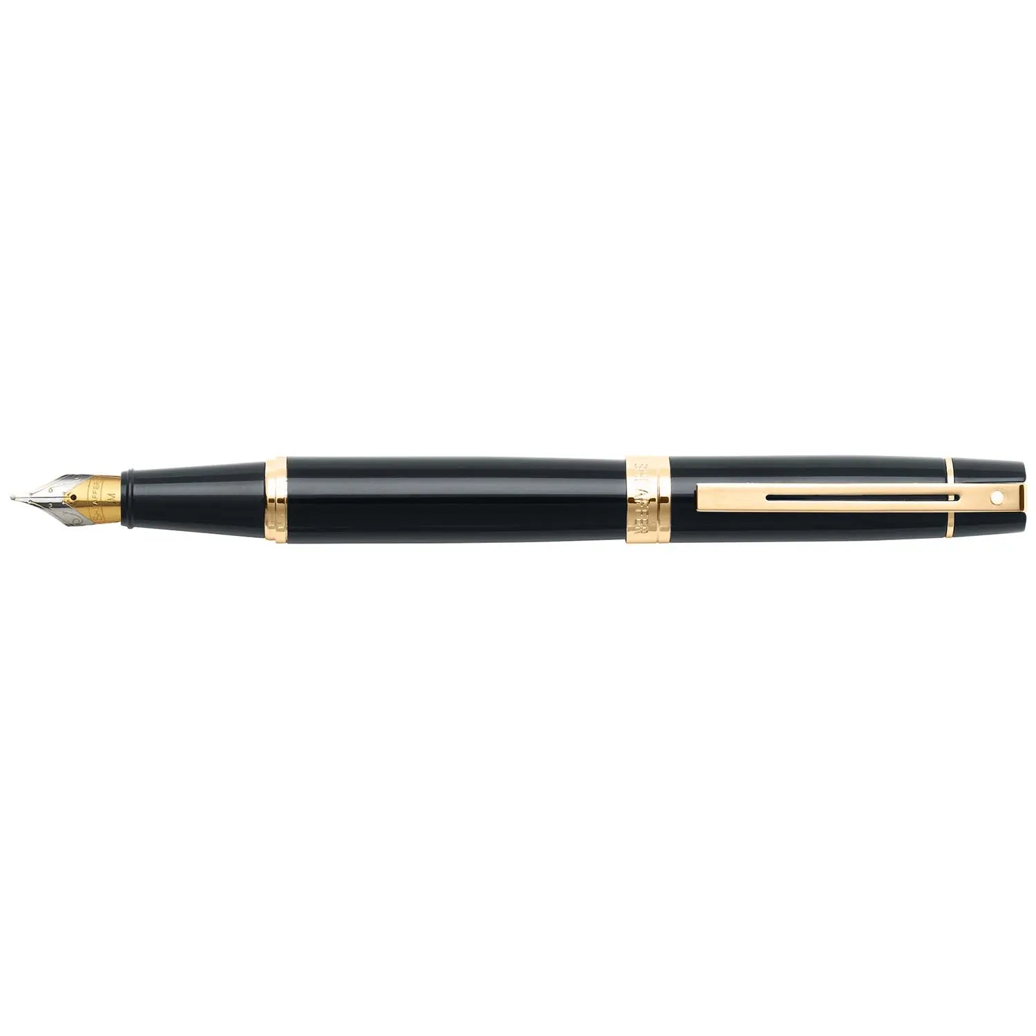 Sheaffer 300 Glossy Black Fountain Pen With Gold Trims