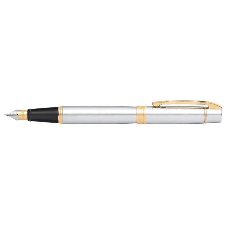 Sheaffer 300 Bright Chrome Fountain Pen With Gold Trims