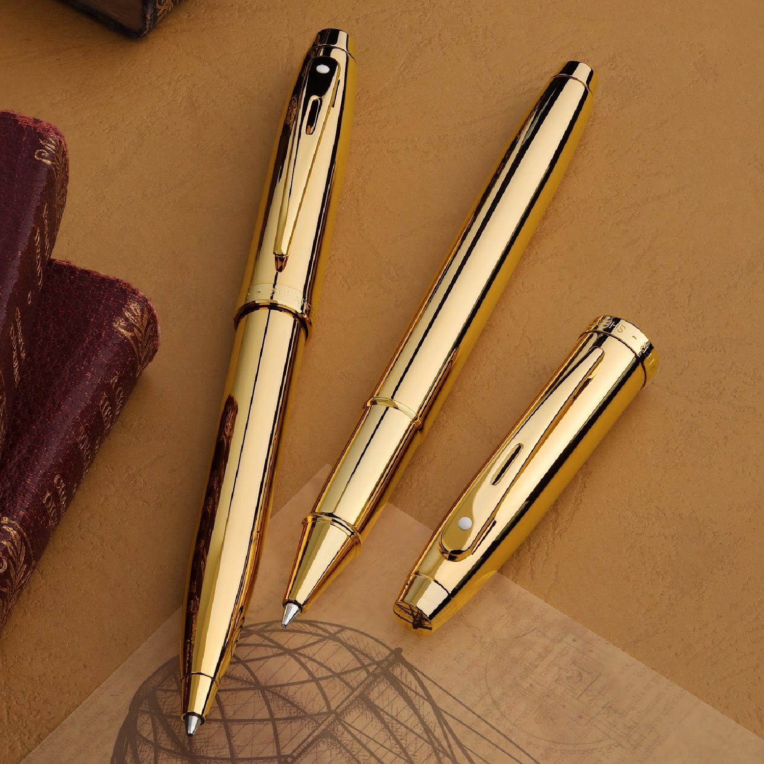 Sheaffer 100 9372 Glossy PVD Gold Ballpoint Pen With PVD Gold Trim