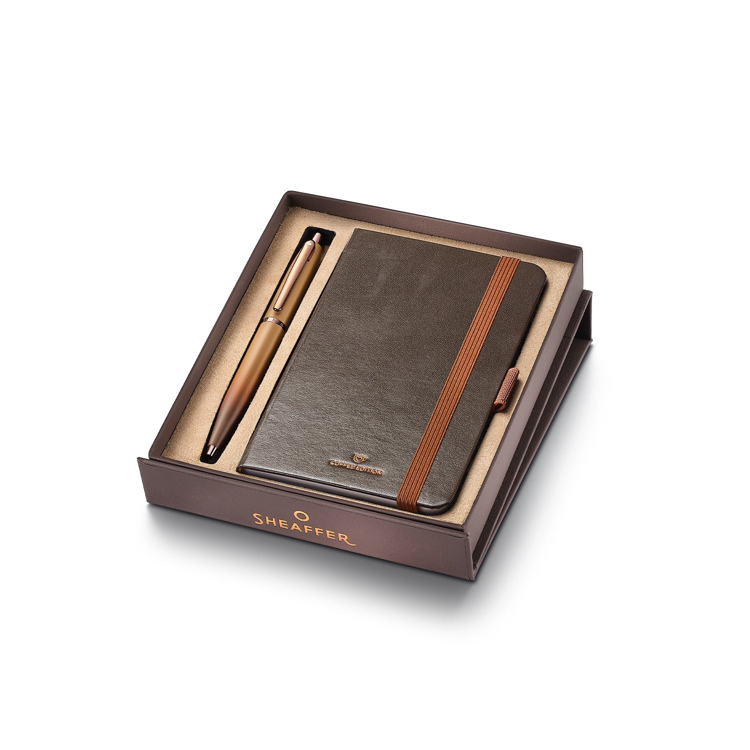 Sheaffer Gift Set ft. Coffee Edition VFM 9428 Ballpoint Pen with Regal Brown PVD Trims and Small Notebook