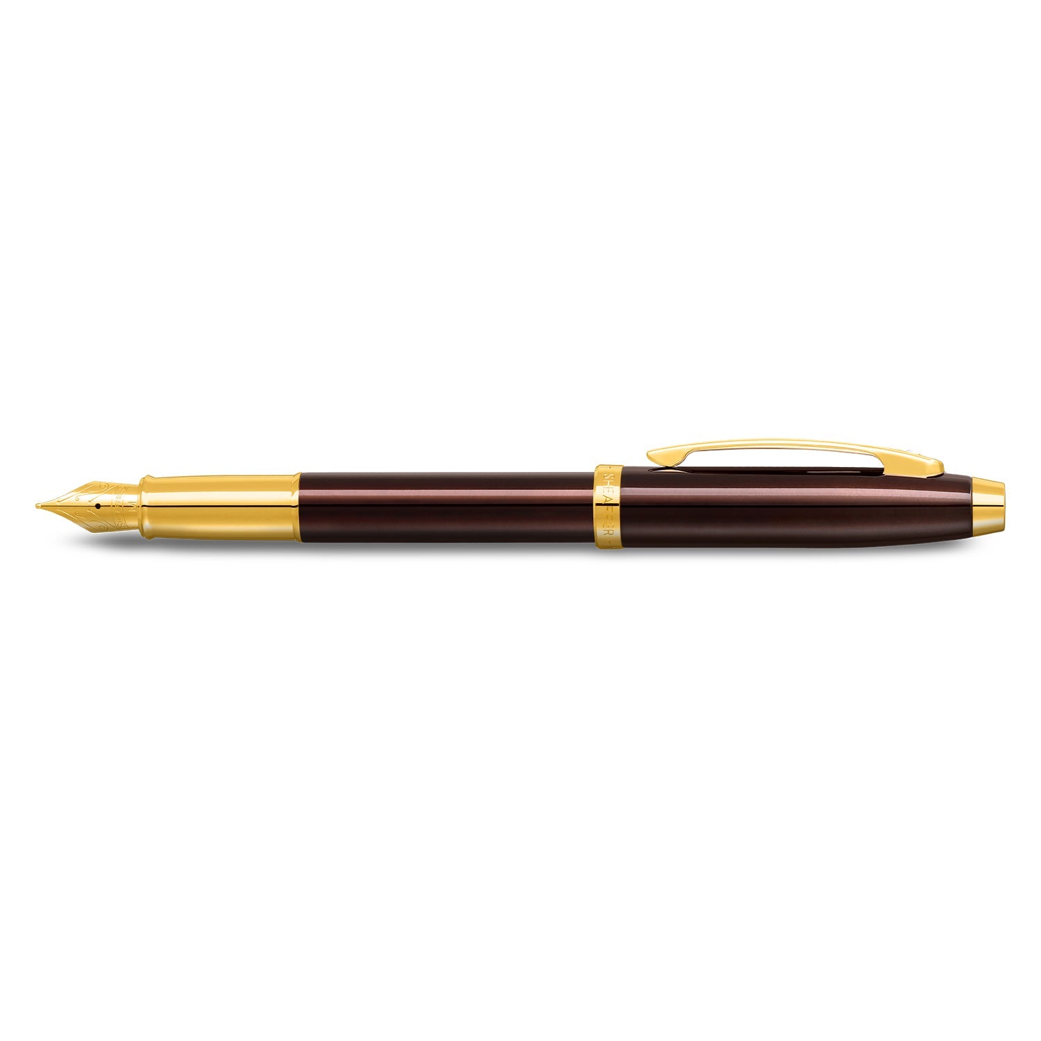 Sheaffer 100 9370 Glossy Coffee Brown Fountain Pen With PVD Gold-Tone Trim