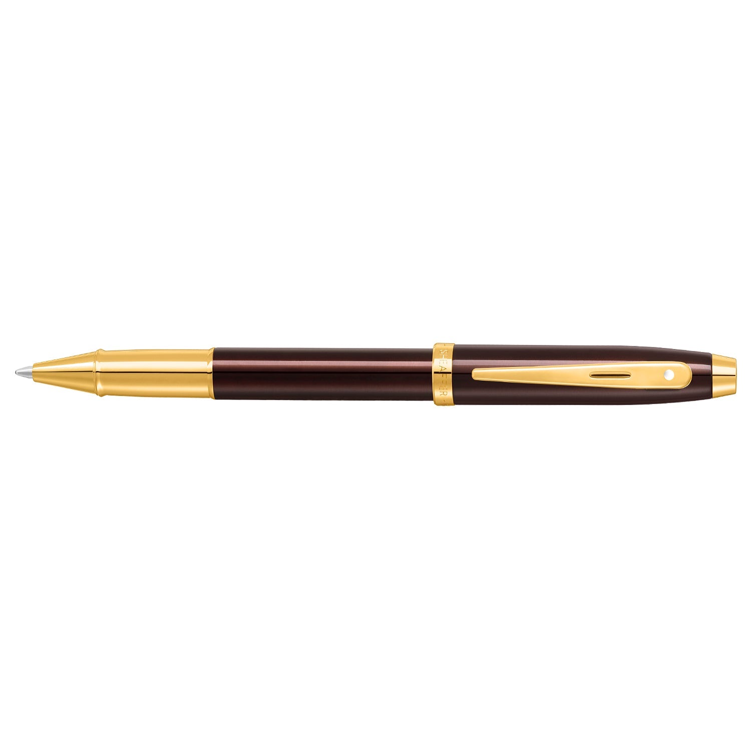 Sheaffer 100 9370 Glossy Coffee Brown Rollerball Pen With PVD Gold-Tone Trim