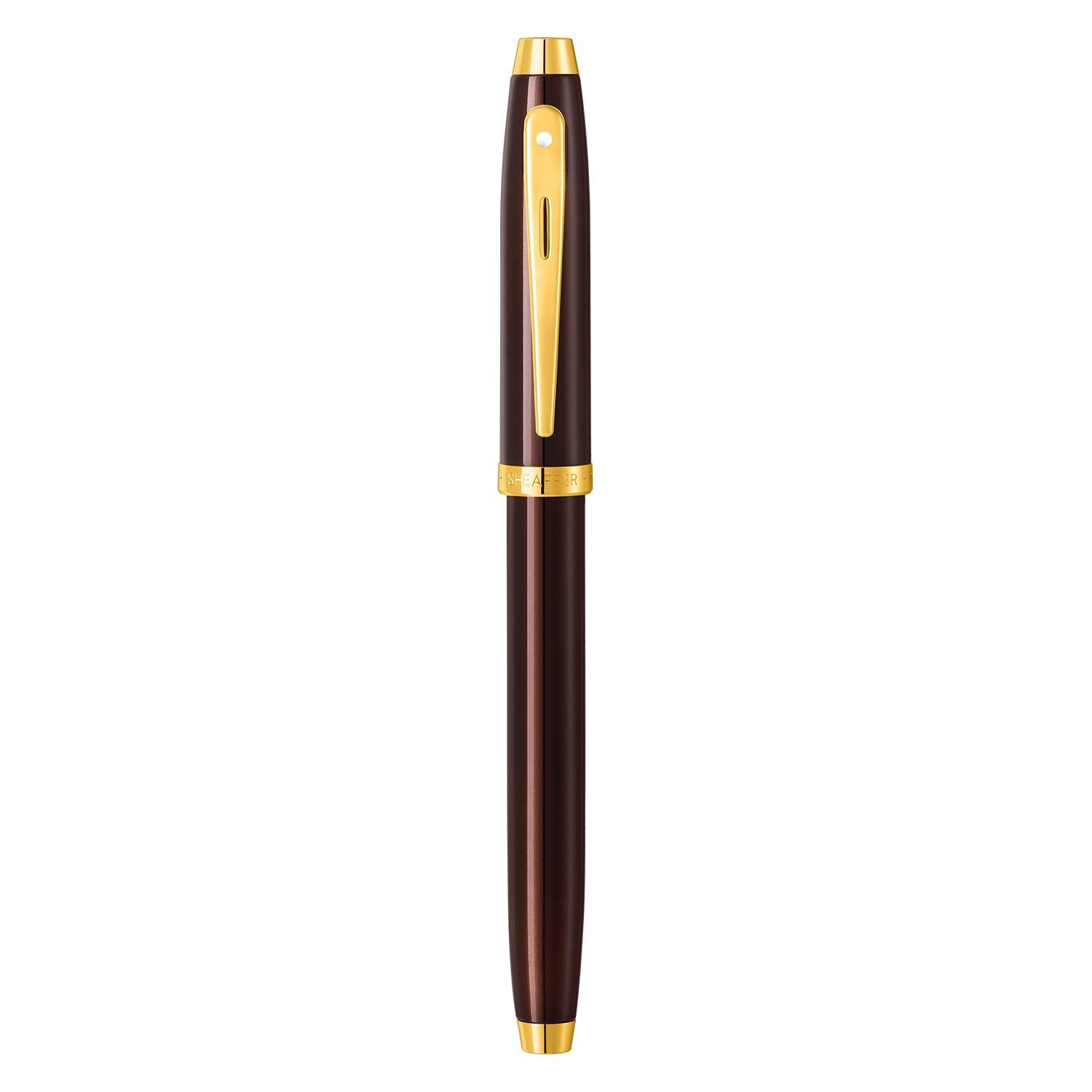 Sheaffer 100 9370 Glossy Coffee Brown Rollerball Pen With PVD Gold-Tone Trim