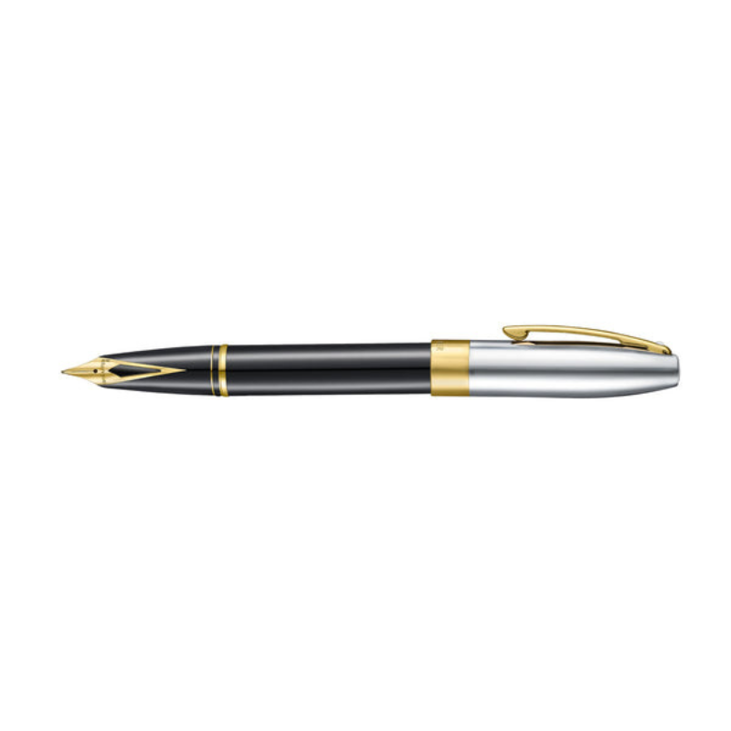 Sheaffer Legacy 9065 Glossy Black and Chrome Bi-color Fountain Pen with 14K PVD Gold-Plated, Stainless Steel Inlaid Nib and Trims