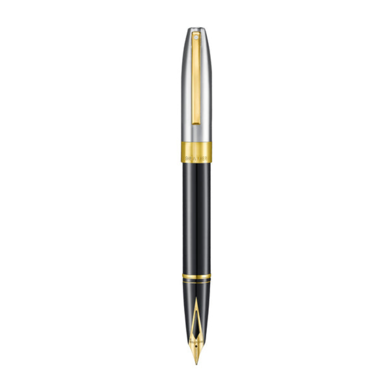 Sheaffer Legacy 9065 Glossy Black and Chrome Bi-color Fountain Pen with 14K PVD Gold-Plated, Stainless Steel Inlaid Nib and Trims