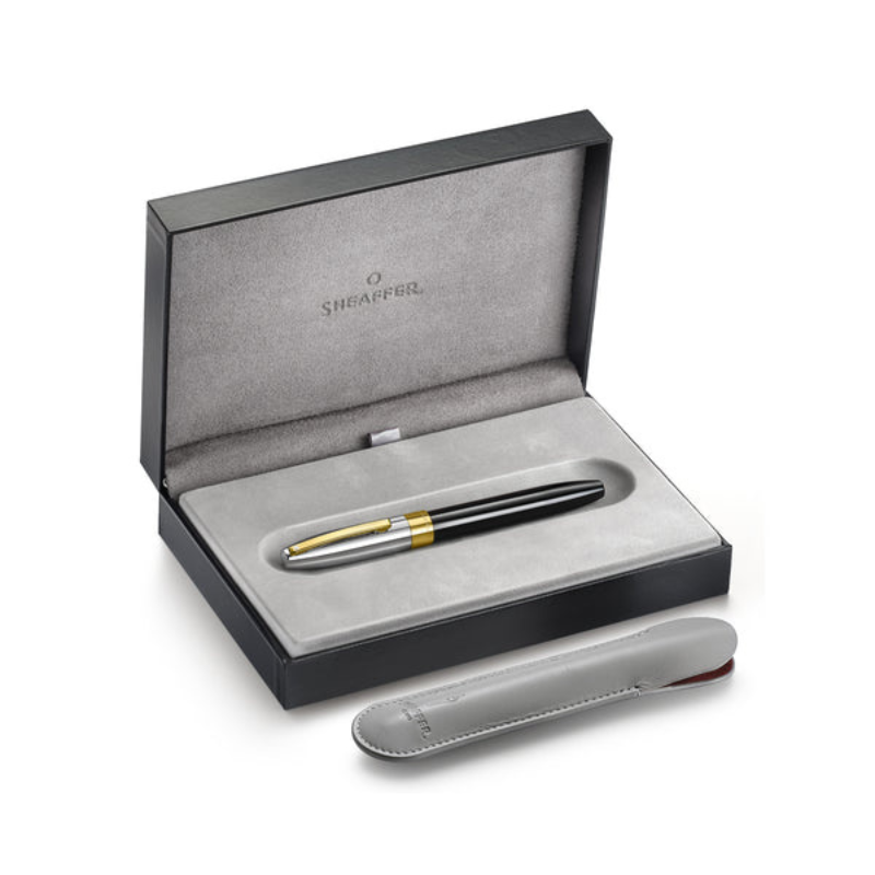 Sheaffer Legacy 9065 Glossy Black and Chrome Bi-color Fountain Pen with 14K PVD Gold-Plated, Stainless Steel Inlaid Nib and Trims
