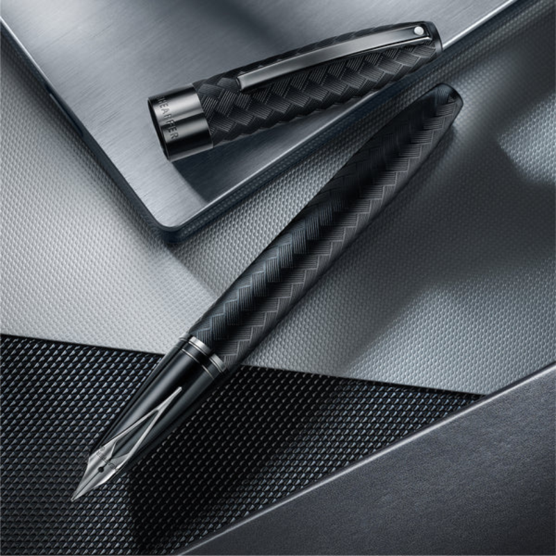 Sheaffer Legacy Chevron 9066 Matte Black Fountain Pen with PVD Gunmetal Inlaid Nib and Trims