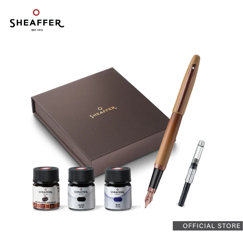 Sheaffer VFM 9428 Coffee Edition Matt Brown Fountain Pen + 3 Ink Vial 10ml Set