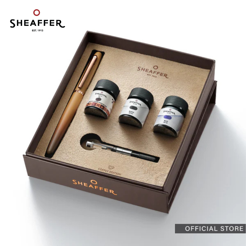 Sheaffer VFM 9428 Coffee Edition Matt Brown Fountain Pen + 3 Ink Vial 10ml Set