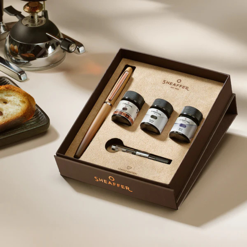 Sheaffer VFM 9428 Coffee Edition Matt Brown Fountain Pen + 3 Ink Vial 10ml Set