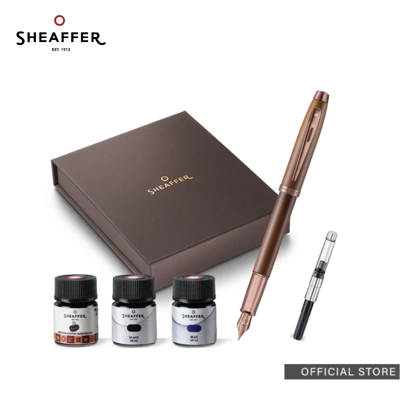 Sheaffer 100 9374 Coffee Edition Matt Brown Fountain Pen + 3 Ink Vial 10ml Set