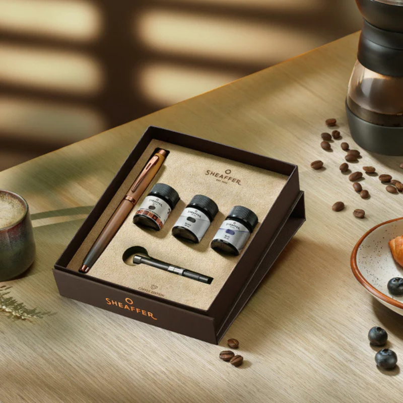 Sheaffer 100 9374 Coffee Edition Matt Brown Fountain Pen + 3 Ink Vial 10ml Set