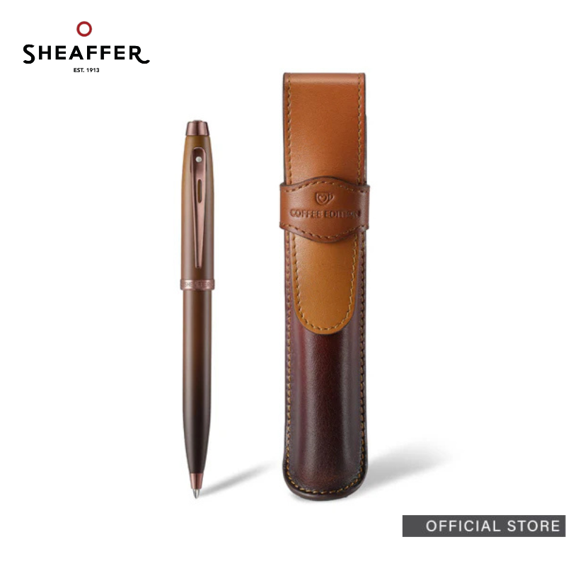 Sheaffer 100 9374 Coffee Edition Matt Brown Rollerball Pen/Ballpoint Pen + Coffee Pen Pouch Set