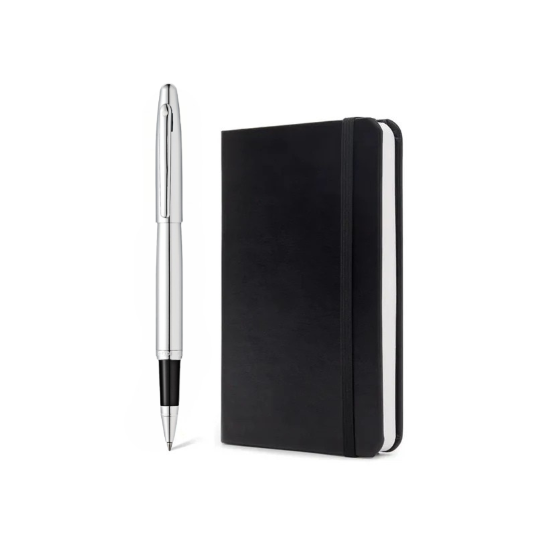 Sheaffer VFM Rollerball With A6 Notebook Gift Set - Chrome/Neon Blue/Matte Black