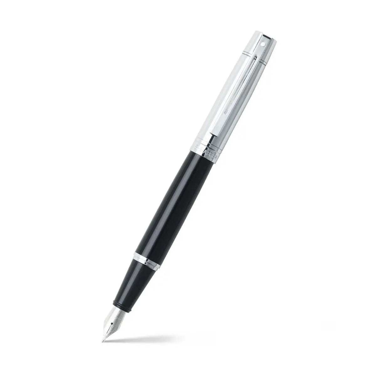 Sheaffer 300 Glossy Black and Chrome Fountain Pen With Chrome Trims
