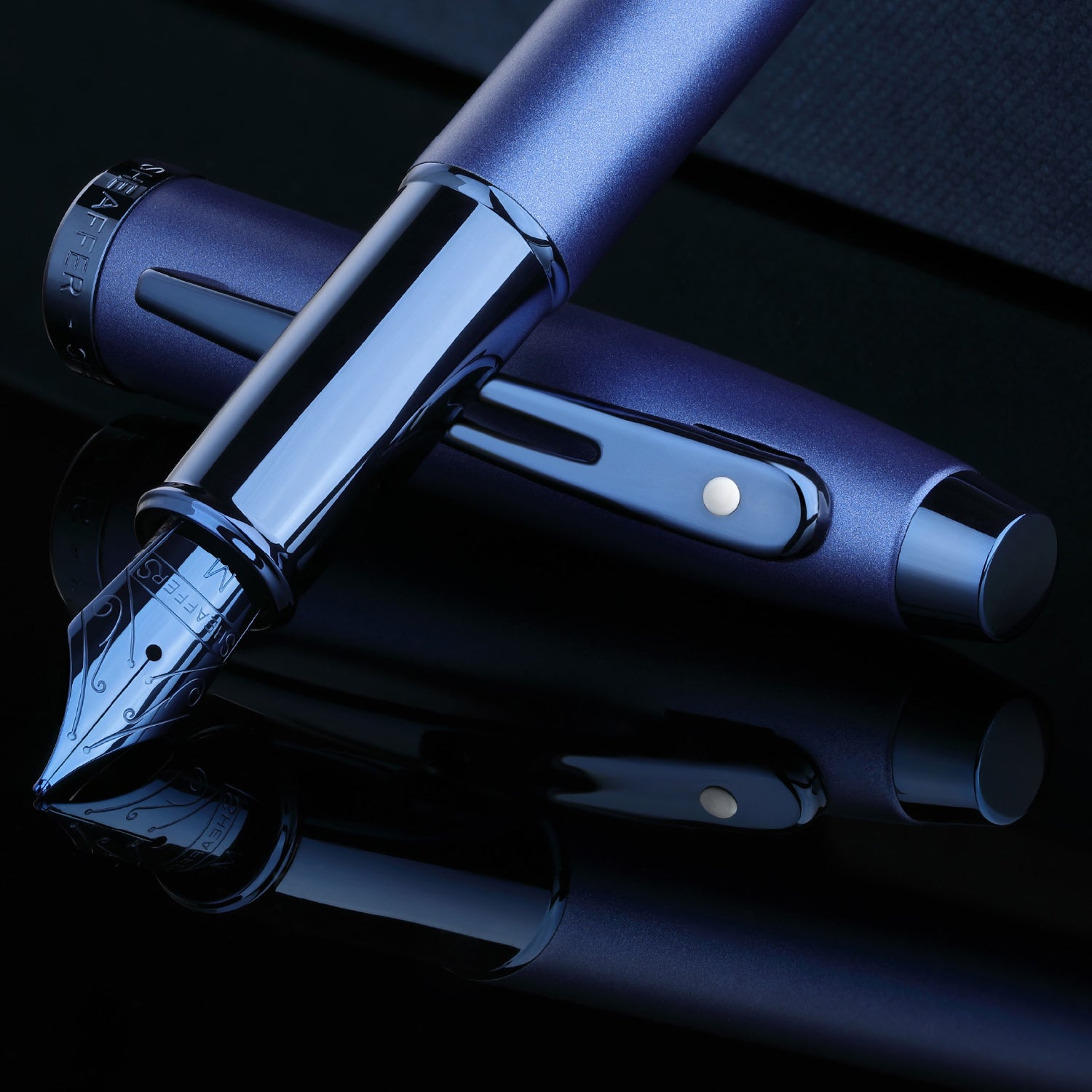 Sheaffer 100 9371 Satin Blue Fountain Pen With PVD Blue Trim